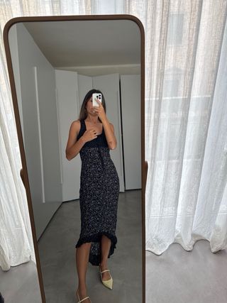 Abito lungo floreale nero e viola