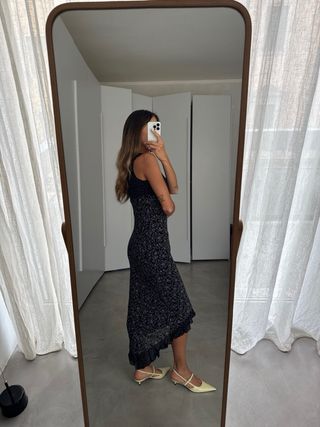 Abito lungo floreale nero e viola