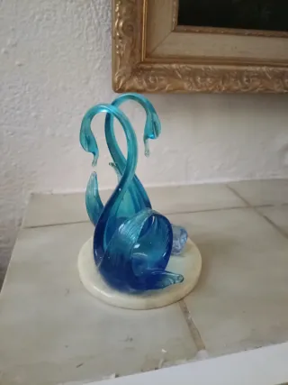 Figurita Cisnes de Cristal Azul