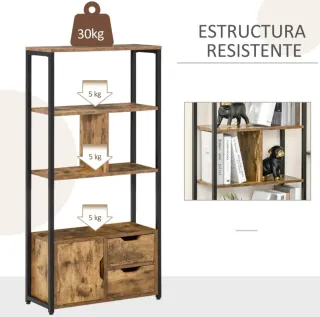 Estantería Industrial Rústica Marrón y Negra