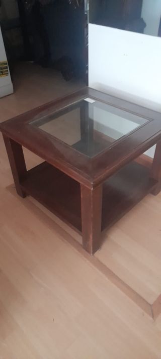 Mesita auxiliar madera y cristal
