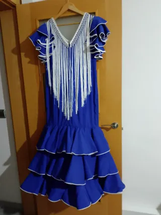 Vestido Flamenca Azul con Flecos