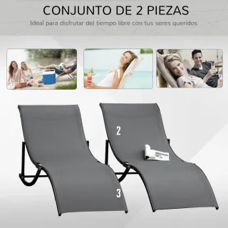 2 Tumbonas Plegables Aluminio Gris