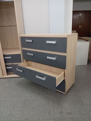 Cómoda 3 cajones madera y metal