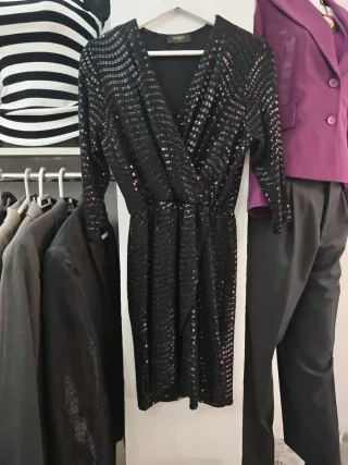 Vestido lentejuelas VANNY negro y dorado