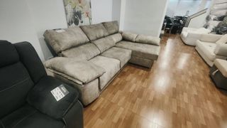 Sofá seccional reclinable beige/gris