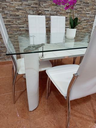 Mesa Cristal + 6 Sillas Polipiel