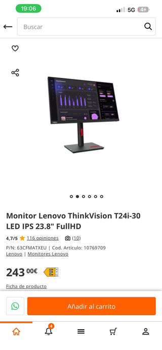 Monitor Lenovo ThinkVision T24i FullHD 27 pulgadas
