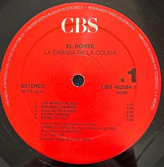 EL NORTE VINILO LP CABAÑA COLINA 1988 INSERT