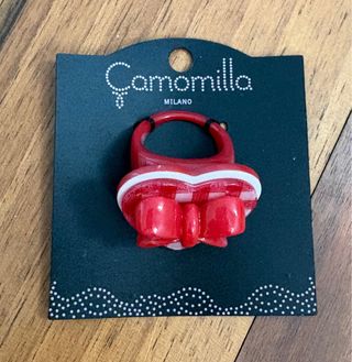 Anello Camomilla cuore rosso e bianco
