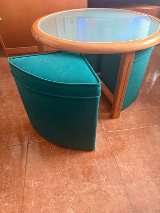 Mesa auxiliar cristal y madera