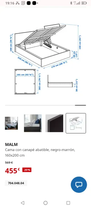Cama MALM IKEA 160x200cm con canapé