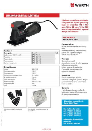Lijadora Orbital Eléctrica Würth ESS 100