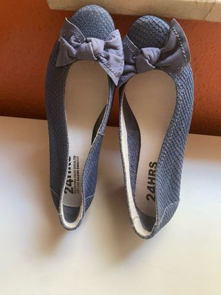 Bailarinas 24HRS piel azul/gris