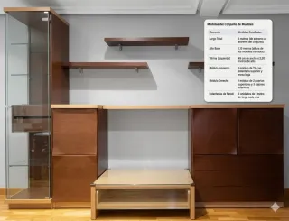 Mueble de salón modular madera y cristal