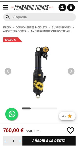 Amortiguador Öhlins TTX Air 210x55