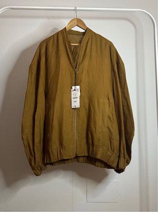 Chaqueta Bomber Zara Mujer Camel Lino Talla M