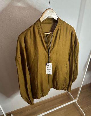 Chaqueta Bomber Zara Mujer Camel Lino Talla M