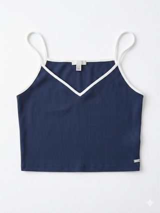 Top azul marino con ribete blanco