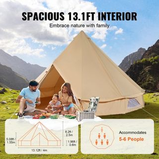 Tienda de Campaña de Lona, Tienda Yurt de 4 Temporadas de 4 m/13.12 ft, Tienda de Lona para Camping con Salida para Estufa, Tienda Transpirable para Hasta 6 Personas, Camping Familiar, Caza, Fiest...
