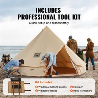 Tienda de Campaña de Lona, Tienda Yurt de 4 Temporadas de 4 m/13.12 ft, Tienda de Lona para Camping con Salida para Estufa, Tienda Transpirable para Hasta 6 Personas, Camping Familiar, Caza, Fiest...