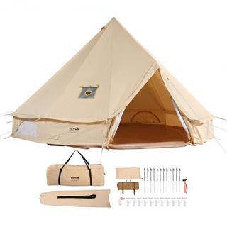 Tienda de Campaña de Lona, Tienda Yurt de 4 Temporadas de 4 m/13.12 ft, Tienda de Lona para Camping con Salida para Estufa, Tienda Transpirable para Hasta 6 Personas, Camping Familiar, Caza, Fiest...