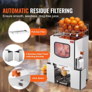 Máquina Exprimidora de Naranjas Comercial, Extractor de Jugo Automático de 120W, Exprimidor de Naranjas de Acero Inoxidable 20 Naranjas/Minuto, con Caja de Filtro Extraíble, Tapa de Acero Inoxidab...