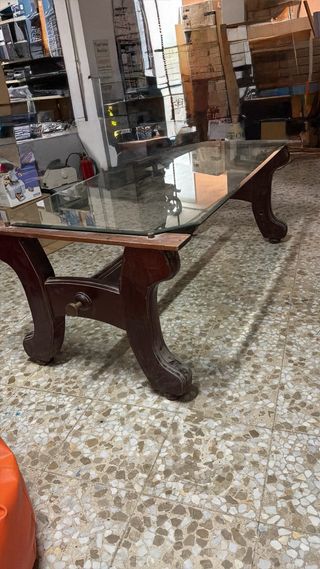 Mesa de centro cristal y madera