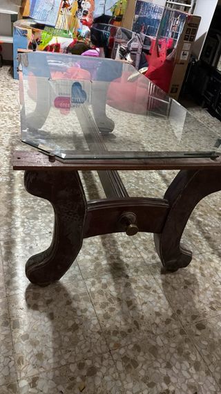 Mesa de centro cristal y madera