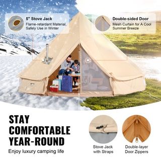 Tienda de Campaña de Lona, Tienda Yurt de 4 Estaciones de 5 m/16.4 ft, Tienda de Lona para Camping con Salida para Estufa, Tienda Transpirable para Hasta 8 Personas, Camping Familiar, Caza, Fiesta...