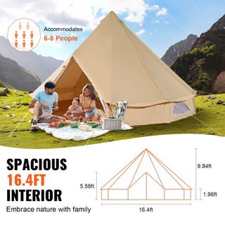 Tienda de Campaña de Lona, Tienda Yurt de 4 Estaciones de 5 m/16.4 ft, Tienda de Lona para Camping con Salida para Estufa, Tienda Transpirable para Hasta 8 Personas, Camping Familiar, Caza, Fiesta...