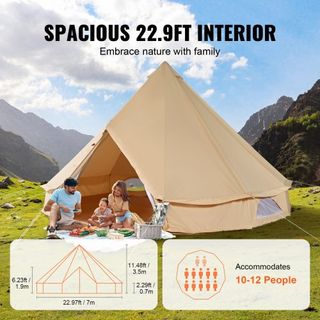 Tienda de Campaña de Lona, 4 Estaciones 7 m/22.97 ft Tienda Yurt, Tienda de Lona para Camping con Salida para Estufa, Tienda Transpirable para Hasta 12 Personas, Camping Familiar, Caza, Fiesta al ...