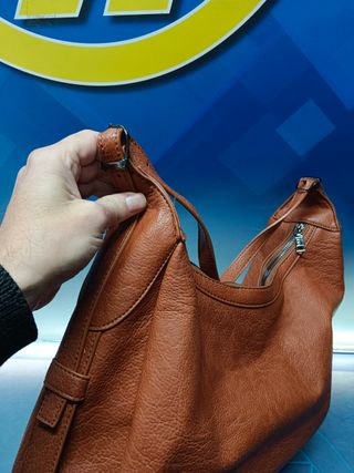 Bolso de mano, piel ,color marrón, 40x30x13 cm