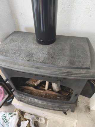 Estufa Hierro Fundido Negra y Gris