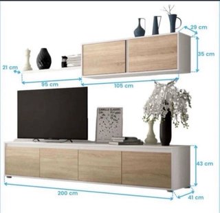 Mueble TV blanco y madera