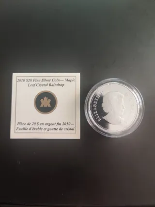 Moneda Plata 2010 Maple Leaf Crystal Raindrop