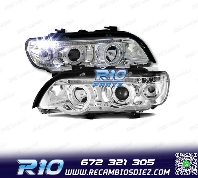 FAROS BMW X5 E53 99-03 OJOS ANGEL FONDO CROMO