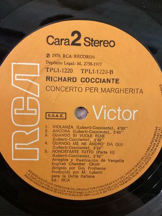 Richard Cocciante Concerto Per Margherita LP