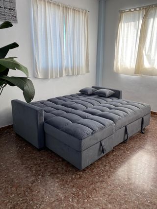 Oferta sofá chaise longue cama con arcón gris