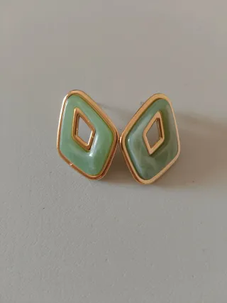 Orecchini rombo verde acqua e oro