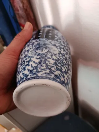 Jarrón Chino Azul y Blanco Porcelana