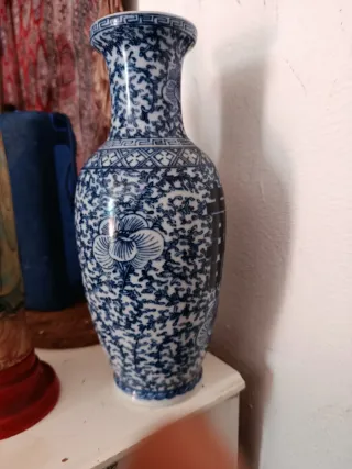 Jarrón Chino Azul y Blanco Porcelana