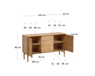 Aparador Lenon 2 puertas y 3 cajones de madera