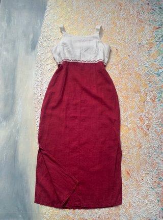 Vestito puro lino rosso e bianco
