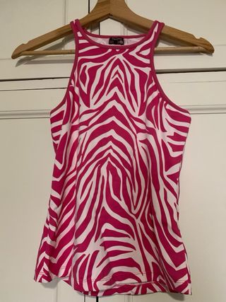 Camiseta tirantes cebra rosa y blanco