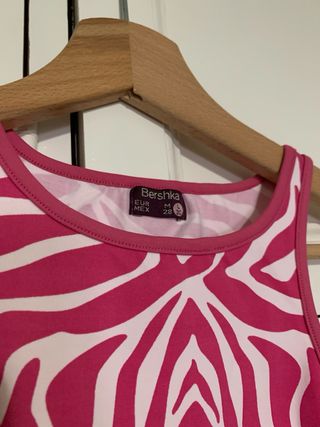 Camiseta tirantes cebra rosa y blanco