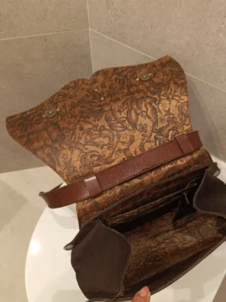 Bolso vintage piel marrón y dorado