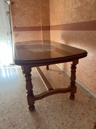Tavolo da pranzo in legno di ulivo estensibile e 6 sedie