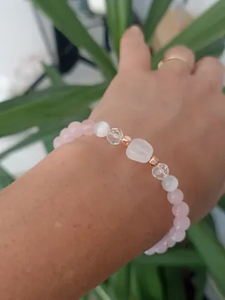 Pulsera Cuarzo Rosa y Cobre