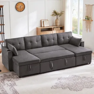 Sofá cama beige de tela de alta calidad